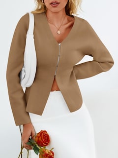 Foto 5 | Foto 5 | Jersey Tipo Cárdigan Saodimallsu Con Cuello En V, Punto Peplum, Marrón, Para Mujer - Venta Internacional.