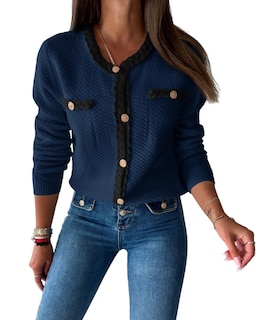 Foto 1 | Foto 1 | Jersey Tipo Cárdigan Saodimallsu Para Mujer, Tejido Trenzado, Otoño, Azul Marino - Venta Internacional.
