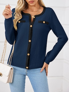 Foto 3 | Foto 3 | Jersey Tipo Cárdigan Saodimallsu Para Mujer, Tejido Trenzado, Otoño, Azul Marino - Venta Internacional.