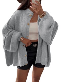 Foto 1 | Foto 1 | Jersey Tipo Cárdigan Saodimallsu De Punto Grueso De Gran Tamaño Gris Para Mujer - Venta Internacional.