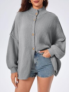 Foto 3 | Foto 3 | Jersey Tipo Cárdigan Saodimallsu De Punto Grueso De Gran Tamaño Gris Para Mujer - Venta Internacional.