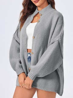 Foto 4 | Foto 4 | Jersey Tipo Cárdigan Saodimallsu De Punto Grueso De Gran Tamaño Gris Para Mujer - Venta Internacional.