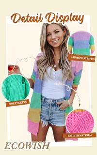 Foto 5 | Foto 5 | Suéteres Tipo Cárdigan Ecowish Para Mujer, Ligeros, Multicolores - Venta Internacional.