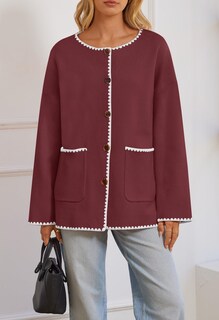 Foto 2 | Foto 2 | Jersey Tipo Cárdigan Merokeety Para Mujer, De Gran Tamaño, Color Rojo Vino, Tamaño Mediano - Venta Internacional.