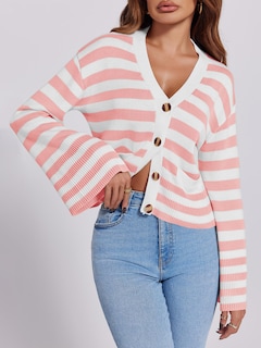 Foto 3 | Foto 3 | Jersey Tipo Cárdigan Saodimallsu A Rayas Para Mujer Rosa - Venta Internacional.