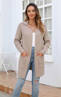 Foto 2 | Foto 2 | Jersey De Punto Ecowish Para Mujer, Otoño-invierno, Color Camel, Talla M - Venta Internacional.