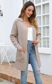 Foto 3 | Foto 3 | Jersey De Punto Ecowish Para Mujer, Otoño-invierno, Color Camel, Talla M - Venta Internacional.