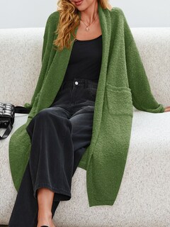 Foto 3 | Foto 3 | Jersey Tipo Cárdigan Saodimallsu Para Mujer, Grueso Y Borroso, Con Solapa, Verde - Venta Internacional.