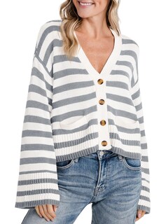 Foto 1 | Foto 1 | Jersey Tipo Cárdigan Saodimallsu A Rayas Para Mujer Gris - Venta Internacional.