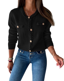 Foto 1 | Foto 1 | Jersey Tipo Cárdigan Saodimallsu Para Mujer, Tejido Trenzado, Color Negro Otoñal - Venta Internacional.