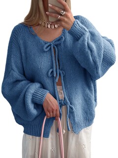 Foto 1 | Foto 1 | Suéter Tipo Cárdigan Saodimallsu Para Mujer, Con Lazo En La Parte Delantera, Azul, Otoño 2024 - Venta Internacional.