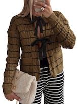 Suéter Tipo Cárdigan Saodimallsu A Rayas Con Lazo En La Parte Delantera Para Mujer - Venta Internacional.