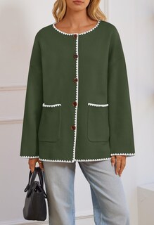 Foto 2 | Foto 2 | Jersey Tipo Cárdigan Merokeety Para Mujer, Talla Extragrande, Color Verde Militar, Xl - Venta Internacional.