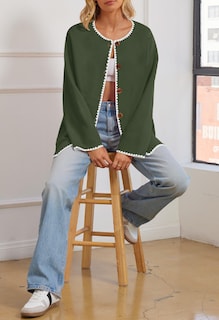 Foto 4 | Foto 4 | Jersey Tipo Cárdigan Merokeety Para Mujer, Talla Extragrande, Color Verde Militar, Xl - Venta Internacional.