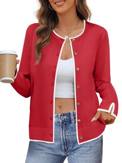 Foto 1 | Foto 1 | Jersey Tipo Cárdigan Merokeety Para Mujer 2024, Rojo, Talla S - Venta Internacional.