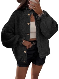 Foto 1 | Foto 1 | Cárdigan Saodimallsu Ruffle Para Mujer En Poliéster Negro - Venta Internacional.