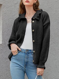 Foto 3 | Foto 3 | Cárdigan Saodimallsu Ruffle Para Mujer En Poliéster Negro - Venta Internacional.