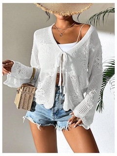 Foto 5 | Foto 5 | Jersey Tipo Cárdigan Con Estampado De Flores Y Lazo En La Parte Delantera, Color Blanco, Para Mujer - Venta Internacional.