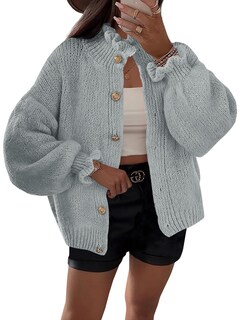 Foto 1 | Foto 1 | Chaqueta De Punto Con Volantes Saodimallsu, Poliéster, Sobredimensionada, Gris - Venta Internacional.