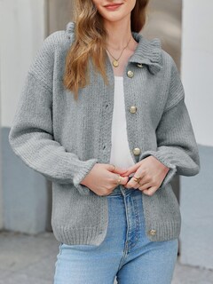 Foto 2 | Foto 2 | Chaqueta De Punto Con Volantes Saodimallsu, Poliéster, Sobredimensionada, Gris - Venta Internacional.