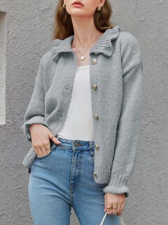 Foto 3 | Foto 3 | Chaqueta De Punto Con Volantes Saodimallsu, Poliéster, Sobredimensionada, Gris - Venta Internacional.