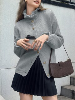 Foto 4 | Foto 4 | Chaqueta De Punto Con Volantes Saodimallsu, Poliéster, Sobredimensionada, Gris - Venta Internacional.
