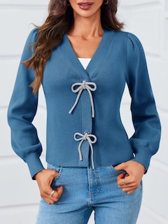 Foto 2 | Foto 2 | Jersey Tipo Cárdigan Saodimallsu Puff, Manga Larga, Cuello En V, Azul - Venta Internacional.