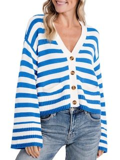Foto 1 | Foto 1 | Jersey Tipo Cárdigan Saodimallsu De Algodón Azul A Rayas Para Mujer - Venta Internacional.