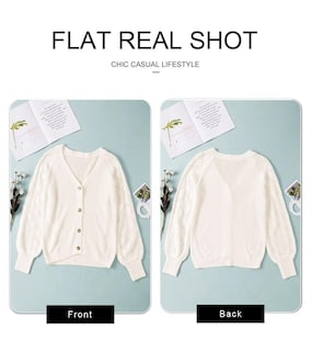 Foto 5 | Foto 5 | Jersey Tipo Cárdigan, Elegante, Cuello En V, Linterna De Manga Larga, Blanco - Venta Internacional.