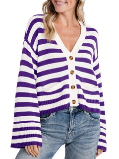 Foto 1 | Foto 1 | Jersey Tipo Cárdigan Saodimallsu De Punto A Rayas Con Bolsillos Para Mujer - Venta Internacional.