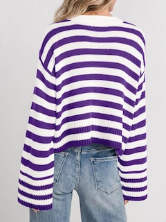 Foto 5 | Foto 5 | Jersey Tipo Cárdigan Saodimallsu De Punto A Rayas Con Bolsillos Para Mujer - Venta Internacional.