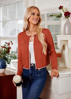 Foto 6 | Foto 6 | Cárdigan Grace Karin Para Mujer, Parte Delantera Abierta, Color Caramelo - Venta Internacional.