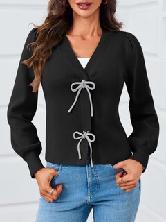 Foto 2 | Foto 2 | Jersey Tipo Cárdigan Saodimallsu Puff, Manga Larga, Cuello En V, Negro - Venta Internacional.
