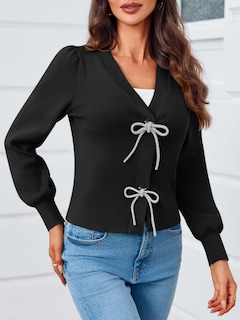 Foto 3 | Foto 3 | Jersey Tipo Cárdigan Saodimallsu Puff, Manga Larga, Cuello En V, Negro - Venta Internacional.