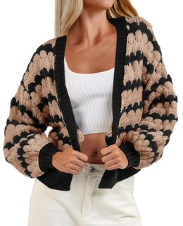 Foto 1 | Foto 1 | Suéter Tipo Cárdigan Saodimallsu, De Punto A Rayas, Marrón, Para Mujer - Venta Internacional.