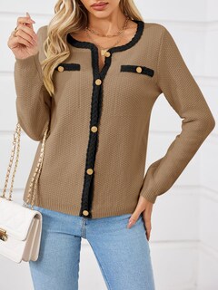 Foto 3 | Foto 3 | Jersey Tipo Cárdigan Saodimallsu De Punto Trenzado Para Otoño Para Mujer, Color Caqui - Venta Internacional.