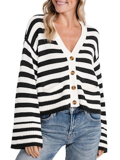 Foto 1 | Foto 1 | Jersey Tipo Cárdigan Saodimallsu A Rayas Para Mujer Negro - Venta Internacional.