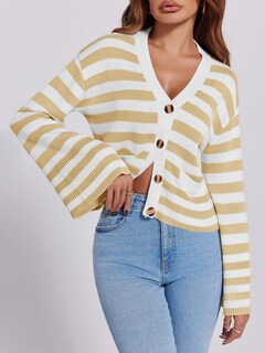 Foto 3 | Foto 3 | Jersey Tipo Cárdigan Saodimallsu De Punto A Rayas Con Bolsillos Para Mujer - Venta Internacional.