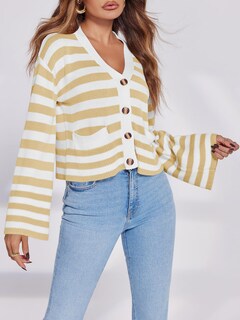 Foto 4 | Foto 4 | Jersey Tipo Cárdigan Saodimallsu De Punto A Rayas Con Bolsillos Para Mujer - Venta Internacional.