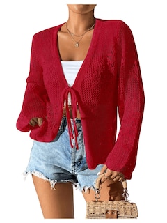 Foto 1 | Foto 1 | Jersey Tipo Cárdigan Con Estampado De Flores Y Lazo En La Parte Delantera, Color Rojo, Para Mujer - Venta Internacional.