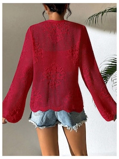 Foto 2 | Foto 2 | Jersey Tipo Cárdigan Con Estampado De Flores Y Lazo En La Parte Delantera, Color Rojo, Para Mujer - Venta Internacional.