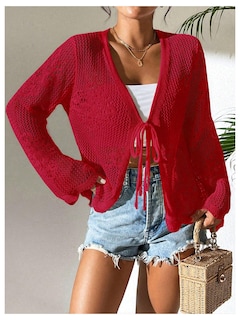 Foto 3 | Foto 3 | Jersey Tipo Cárdigan Con Estampado De Flores Y Lazo En La Parte Delantera, Color Rojo, Para Mujer - Venta Internacional.
