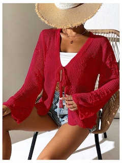Foto 4 | Foto 4 | Jersey Tipo Cárdigan Con Estampado De Flores Y Lazo En La Parte Delantera, Color Rojo, Para Mujer - Venta Internacional.