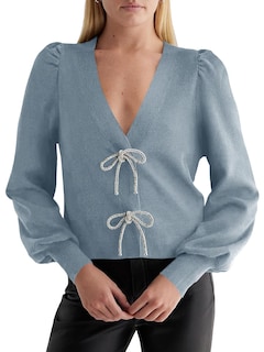Foto 1 | Foto 1 | Suéter Tipo Cárdigan Saodimallsu Puff De Manga Larga Con Cuello En V Para Mujer - Venta Internacional.