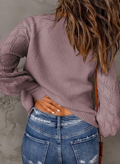 Foto 3 | Foto 3 | Suéter Tipo Cárdigan Con Cuello En V Y Elegante Linterna De Manga Larga, Color Morado - Venta Internacional.