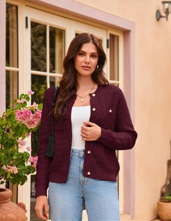 Foto 7 | Foto 7 | Jersey Tipo Cárdigan Grace Karin 2024 Con Frente Abierto, Rojo Vino, Para Mujer - Venta Internacional.
