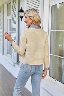 Foto 6 | Foto 6 | Cárdigan Corto Grace Karin 2025 Con Botones Abiertos En La Parte Delantera Beige Xxl - Venta Internacional.
