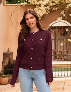 Foto 4 | Foto 4 | Jersey Tipo Cárdigan Grace Karin Con Parte Delantera Abierta Y Manga Larga, Color Rojo Vino - Venta Internacional.