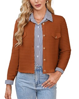 Foto 1 | Foto 1 | Jersey Tipo Cárdigan Grace Karin De Ganchillo Para Mujer, Naranja Y Marrón, Talla M - Venta Internacional.