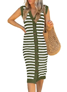Foto 1 | Foto 1 | Vestido Tipo Suéter Blencot Con Cuello En V A Rayas Verde Para Mujer - Venta Internacional.